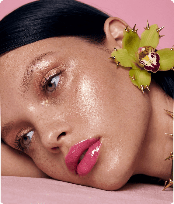 Beauty portrait with a spiked green orchid