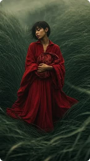 Red dress in a forest